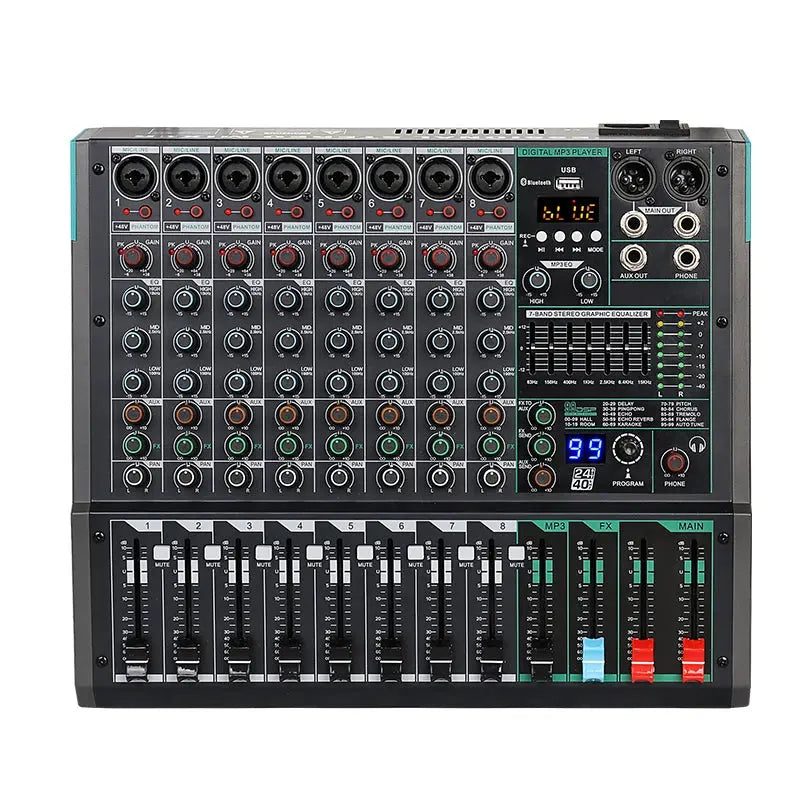 Professional Audio Mixer Depusheng PA8 8 Channel Sound Board Console DJ Mixing Desk System Interface Built-in 99 Reverb Effect - ItalyTech