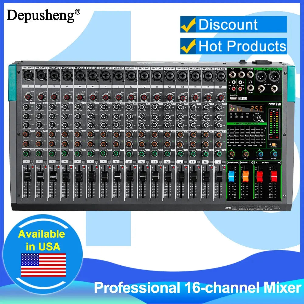 16 Channels Audio Sound Mixer Depusheng MG16 Mixing DJ Console USB with 48V Phantom Power 256 DSP Effects Sound Table for stage - ItalyTech