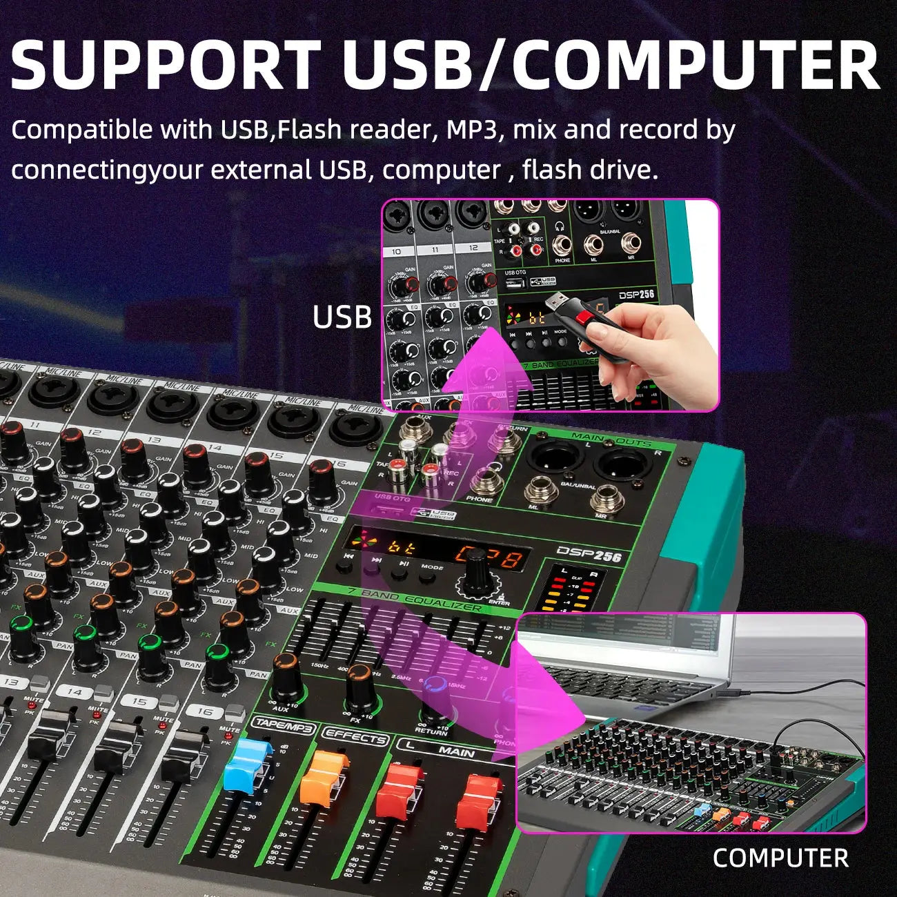 16 Channels Audio Sound Mixer Depusheng MG16 Mixing DJ Console USB with 48V Phantom Power 256 DSP Effects Sound Table for stage - ItalyTech