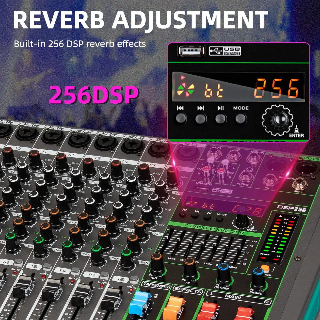 16 Channels Audio Sound Mixer Depusheng MG16 Mixing DJ Console USB with 48V Phantom Power 256 DSP Effects Sound Table for stage - ItalyTech