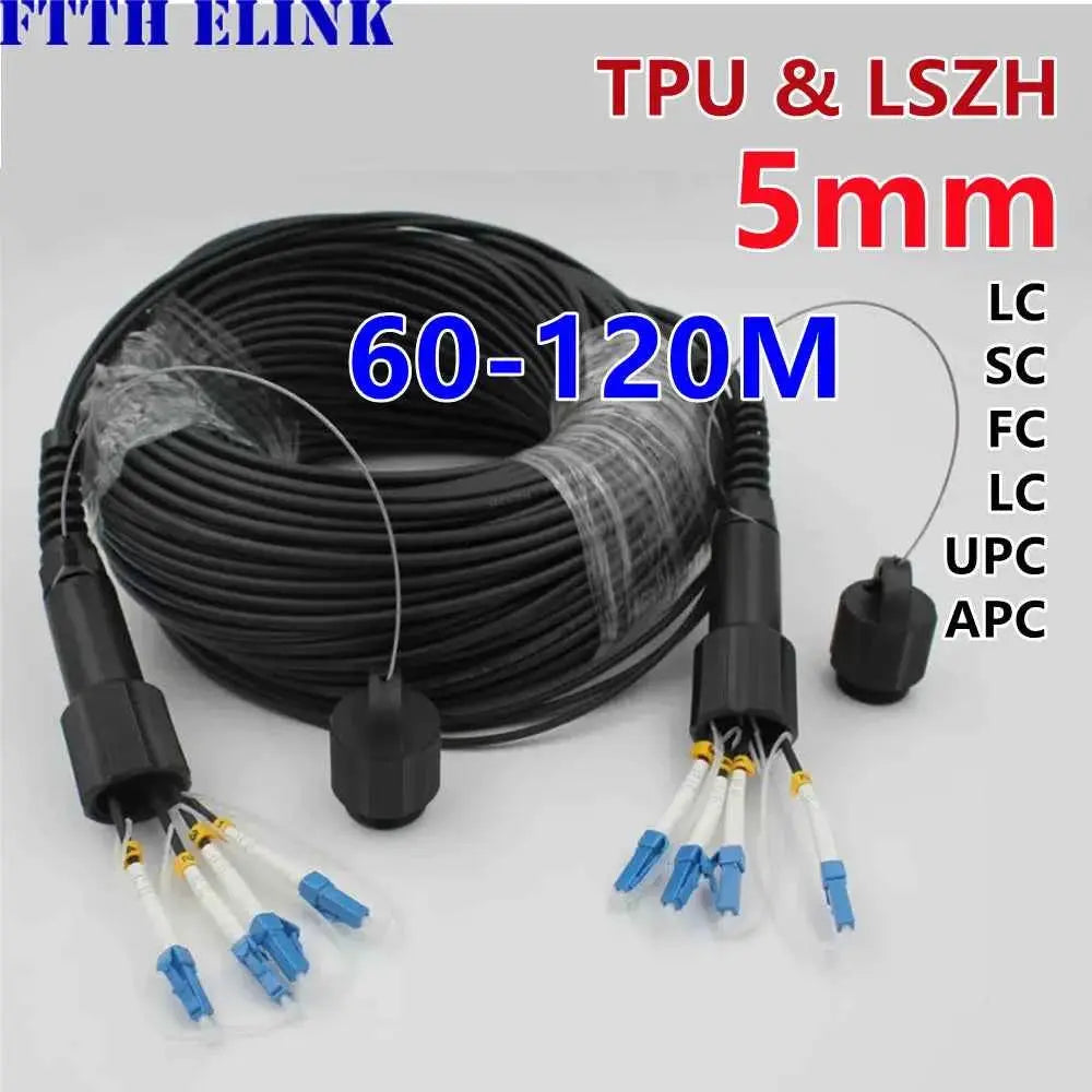 4 cores fiber optic Patchcord outdoor TPU 4C LC-LC 60m-120m 5mm waterproof SM LSZH Armored cable Singlemode FTTH jumper 100m80m
