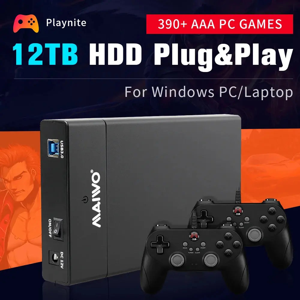 AAA Large Game Console 12TB HDD with 390+ AAA PC Games Playnite External Hard Drive for PS4/PS3/PS2/PS1/Wii for Wins PC/Laptop - ItalyTech