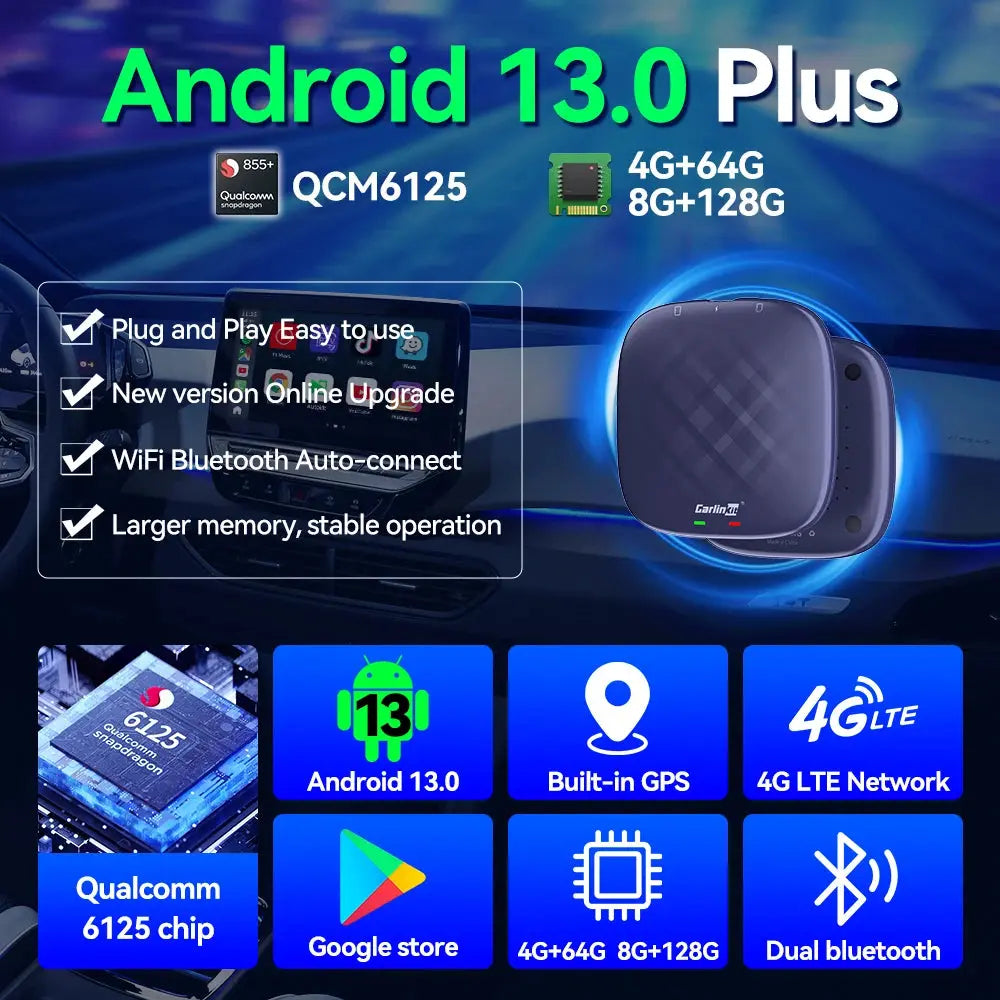 Android 13 CarlinKit Android Auto Wireless CarPlay AI TV Box QCM6125 8-Core Split Screen 64G 128G For Netflix YouTube Play Store - ItalyTech