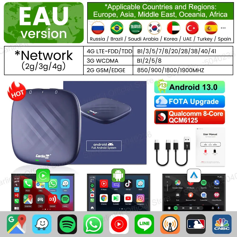 Android 13 CarlinKit Android Auto Wireless CarPlay AI TV Box QCM6125 8-Core Split Screen 64G 128G For Netflix YouTube Play Store - ItalyTech
