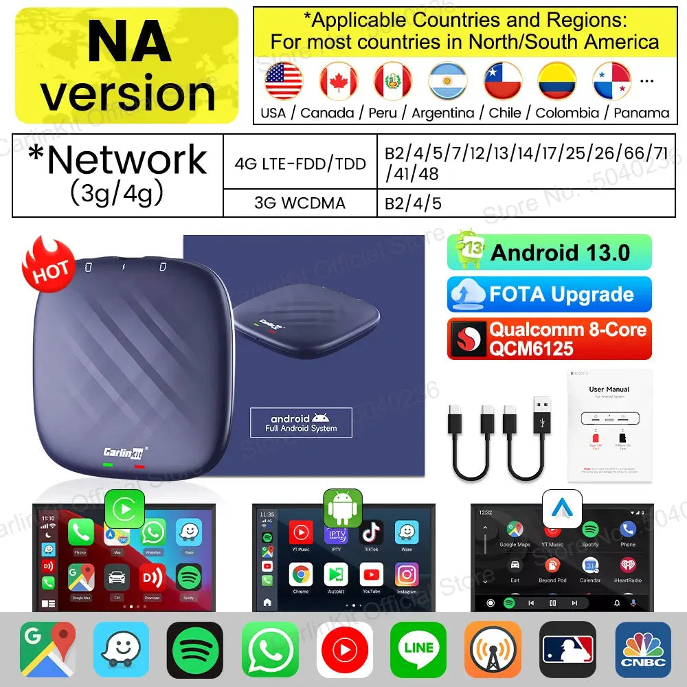 Android 13 CarlinKit Android Auto Wireless CarPlay AI TV Box QCM6125 8-Core Split Screen 64G 128G For Netflix YouTube Play Store - ItalyTech