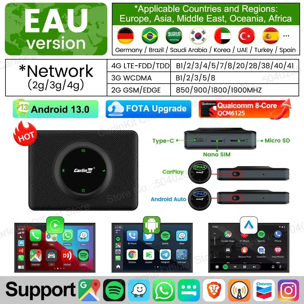 Android 13 CarlinKit Android Auto Wireless CarPlay AI TV Box QCM6125 8-Core Split Screen 64G 128G For Netflix YouTube Play Store - ItalyTech