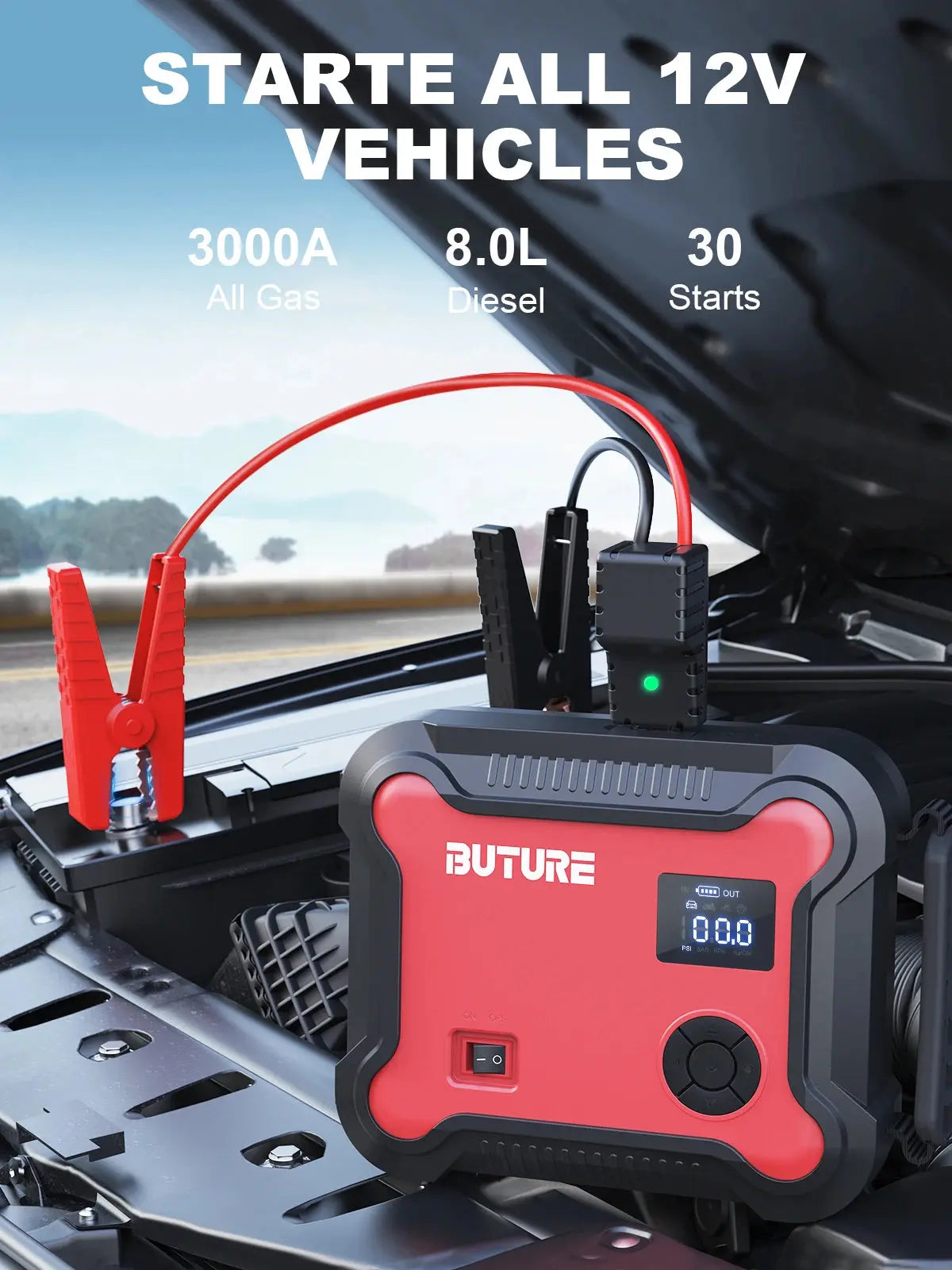 Buture 5 in 1 Car Jump Start  Air Compressor 26800mAh Power Bank Portable Battery Booster Digital Tire Inflator with 160W DC Out - ItalyTech
