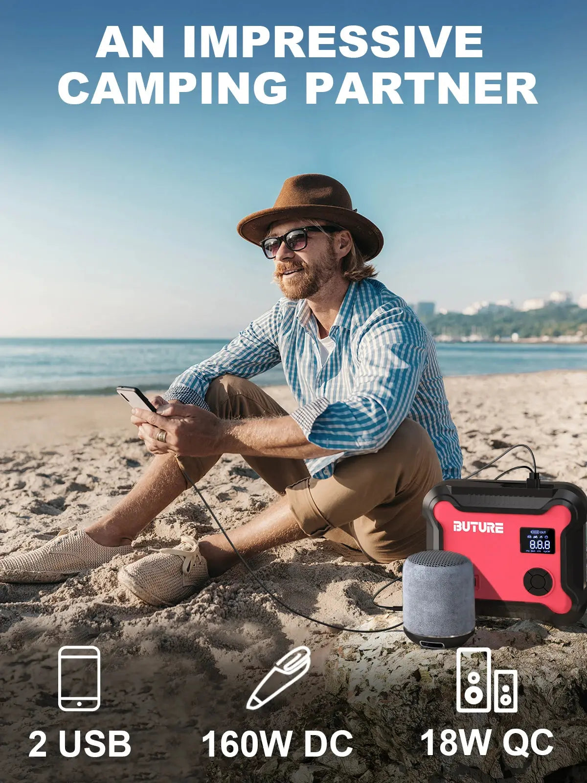 Buture 5 in 1 Car Jump Start  Air Compressor 26800mAh Power Bank Portable Battery Booster Digital Tire Inflator with 160W DC Out - ItalyTech