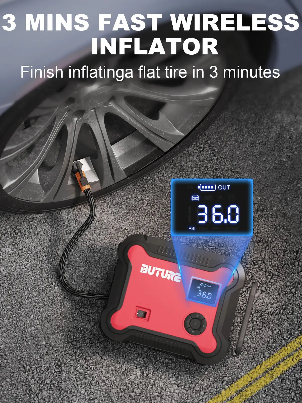 Buture 5 in 1 Car Jump Start  Air Compressor 26800mAh Power Bank Portable Battery Booster Digital Tire Inflator with 160W DC Out - ItalyTech