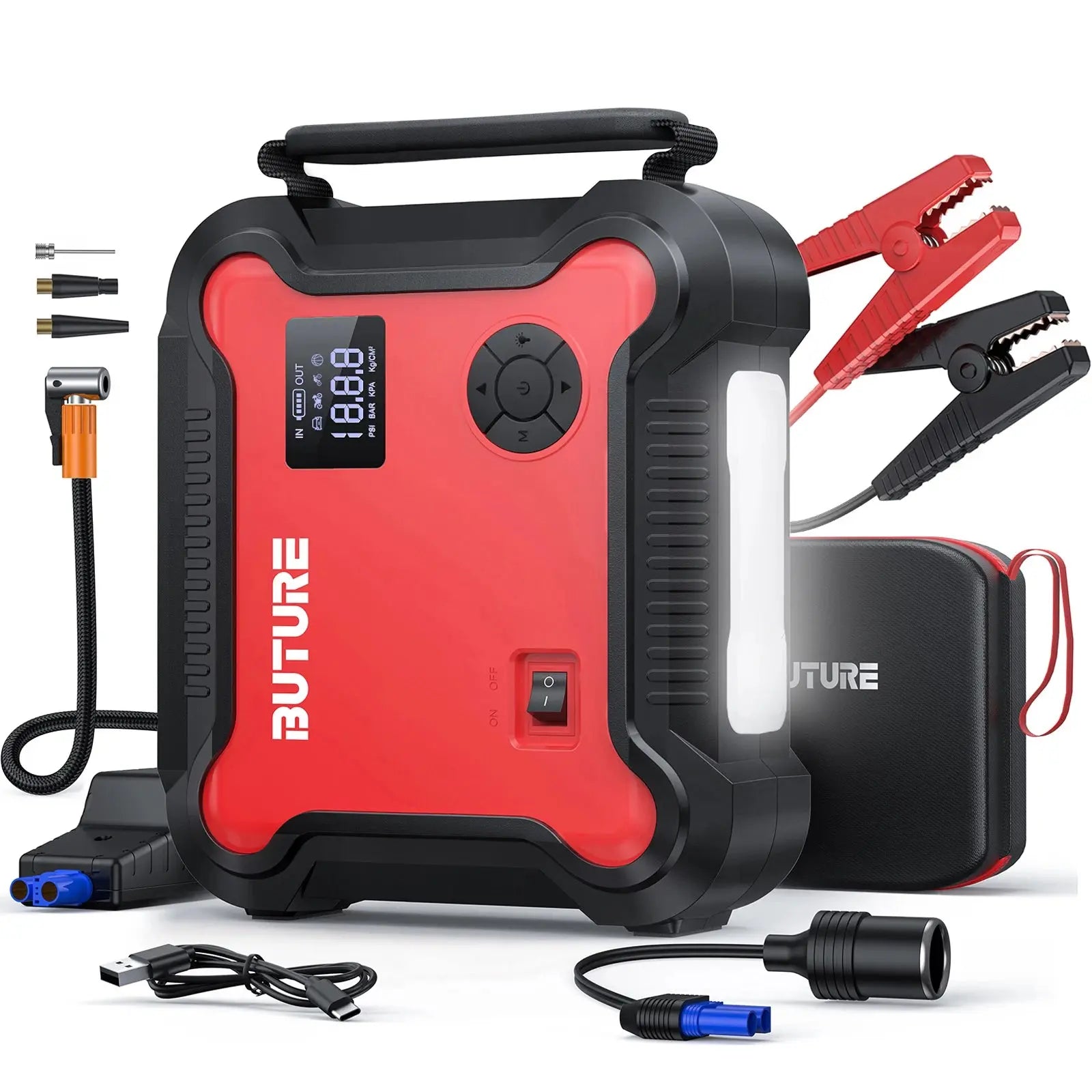 Buture 5 in 1 Car Jump Start  Air Compressor 26800mAh Power Bank Portable Battery Booster Digital Tire Inflator with 160W DC Out - ItalyTech
