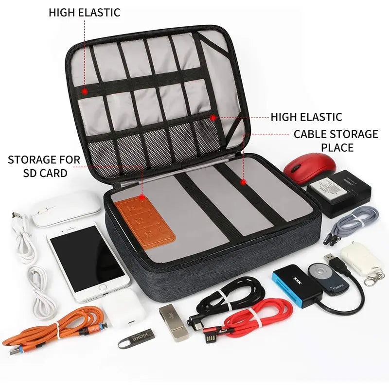 Cable Organiser Bag Accessories Bag Double Layer For Travel Waterproof Cord Storage Organizer Bag For iPad Kindle Hard Drives Ca - ItalyTech