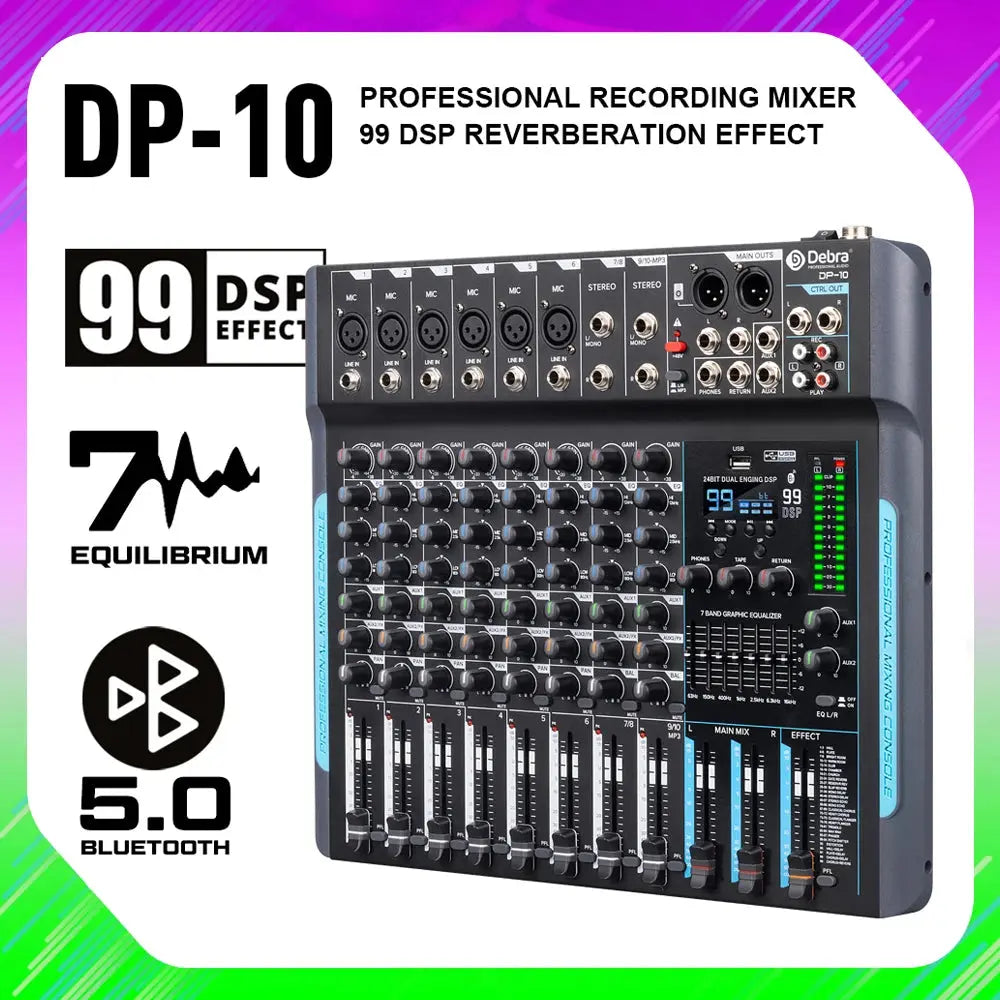 Forket 99 DSP FP-10 Audio Mixer DJ Controller 10 Channels Reverb Recording Mixing With Bluetooth 5.0 Professional Performance - ItalyTech