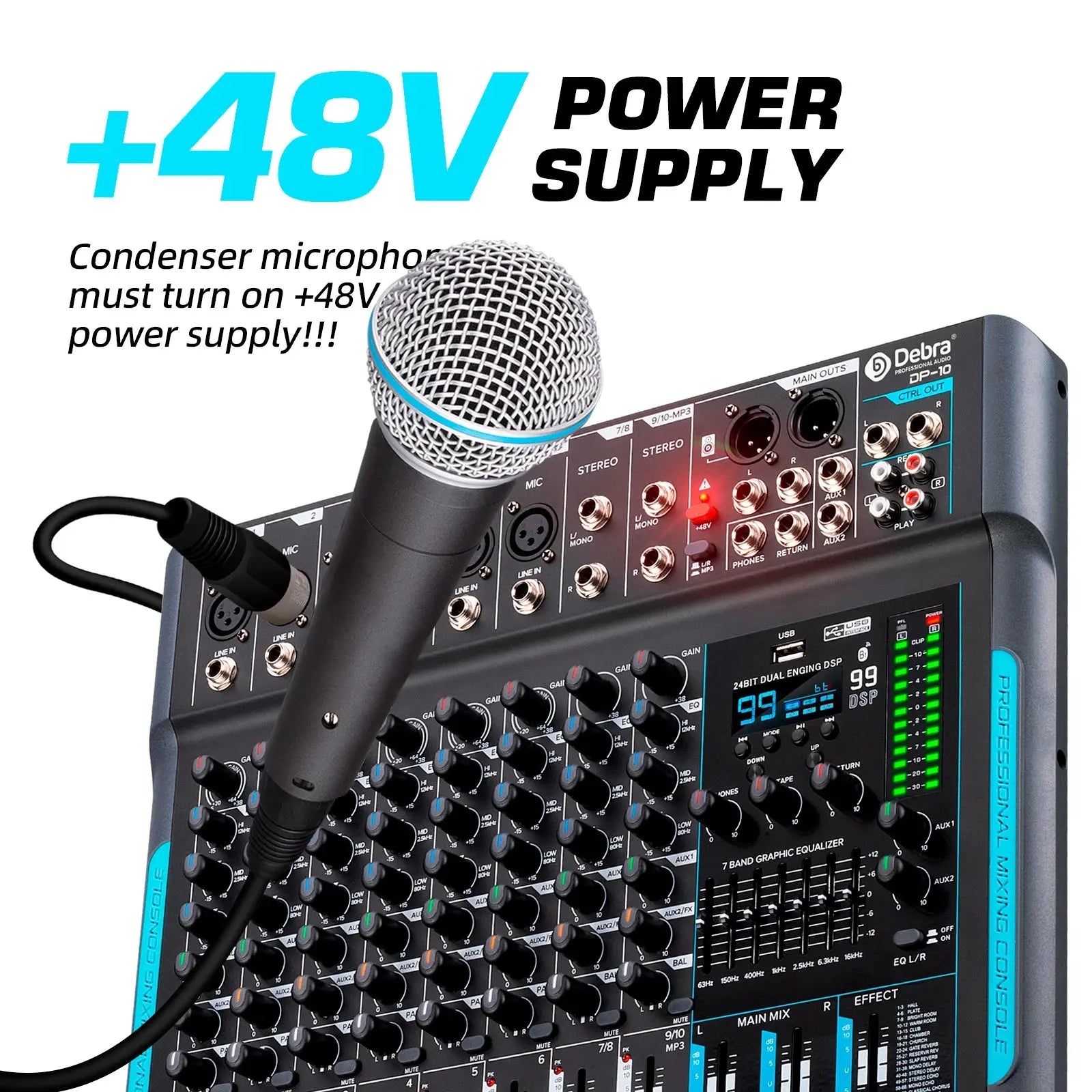 Forket 99 DSP FP-10 Audio Mixer DJ Controller 10 Channels Reverb Recording Mixing With Bluetooth 5.0 Professional Performance - ItalyTech