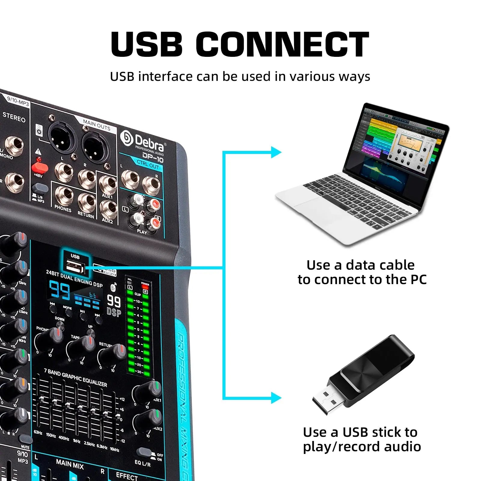 Forket 99 DSP FP-10 Audio Mixer DJ Controller 10 Channels Reverb Recording Mixing With Bluetooth 5.0 Professional Performance - ItalyTech