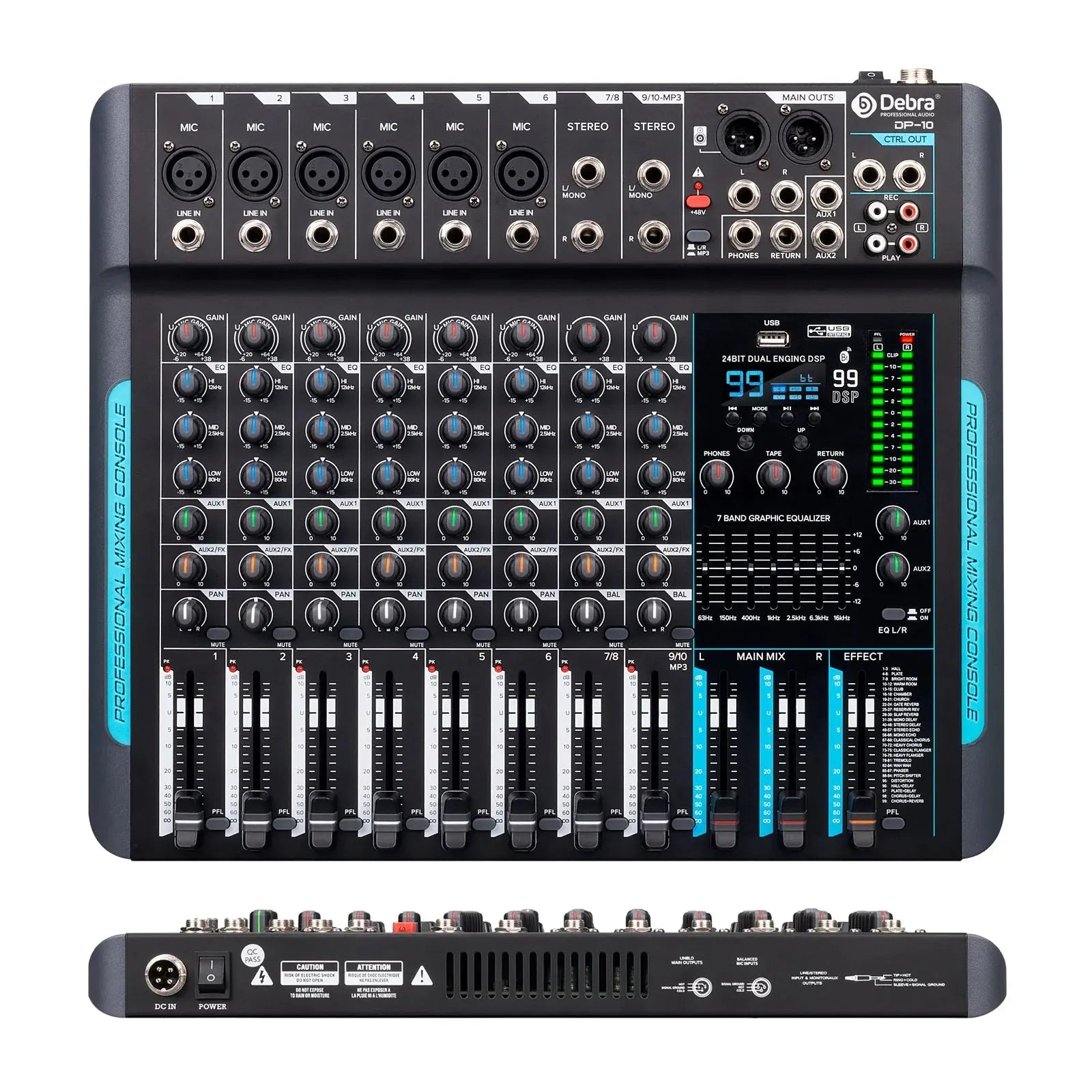 Forket 99 DSP FP-10 Audio Mixer DJ Controller 10 Channels Reverb Recording Mixing With Bluetooth 5.0 Professional Performance - ItalyTech