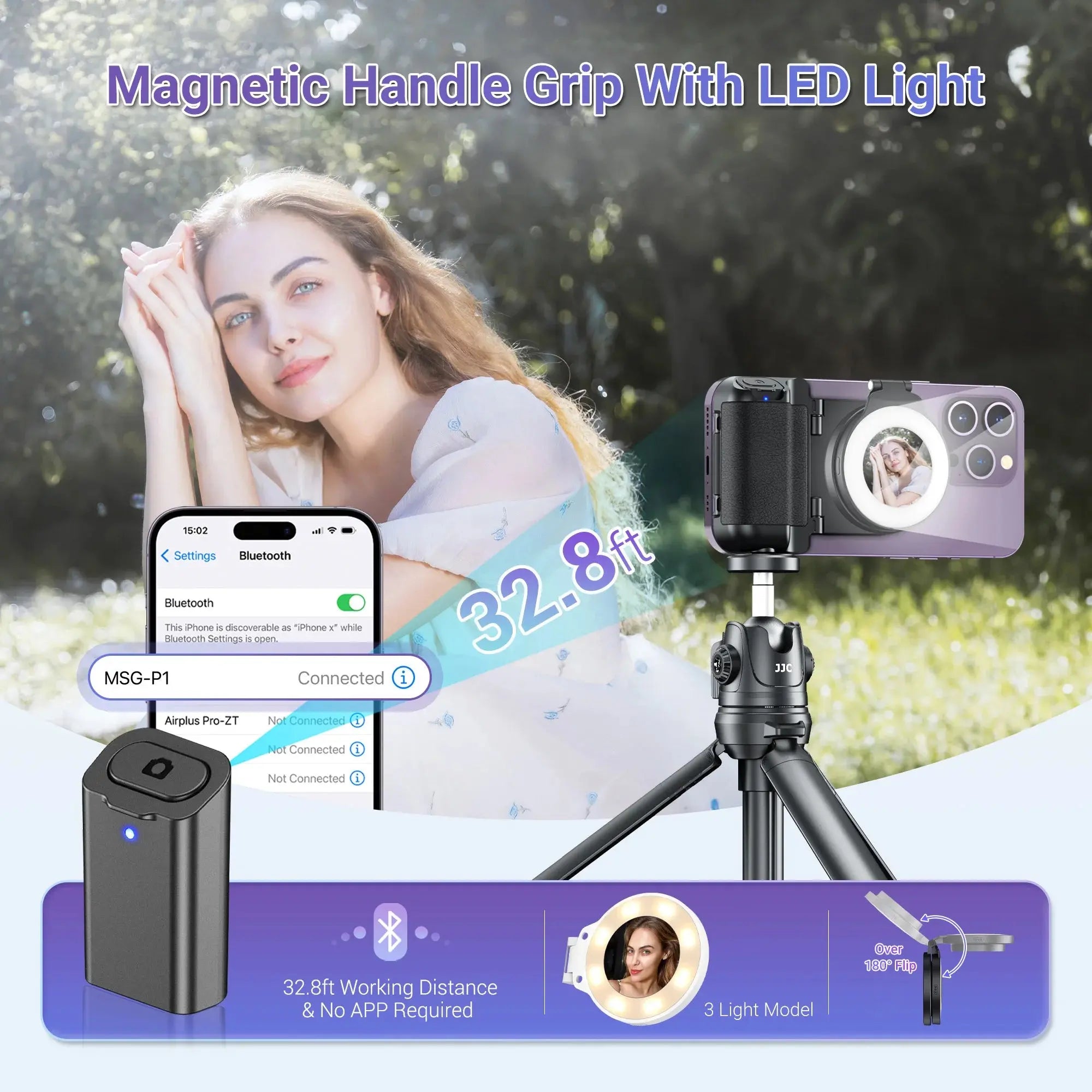 JJC Magnetic Phone Handle Grip Bluetooth Remote Control Handle with Selfie Light iphone Video Vlog Photo Shooting Acccessories - ItalyTech