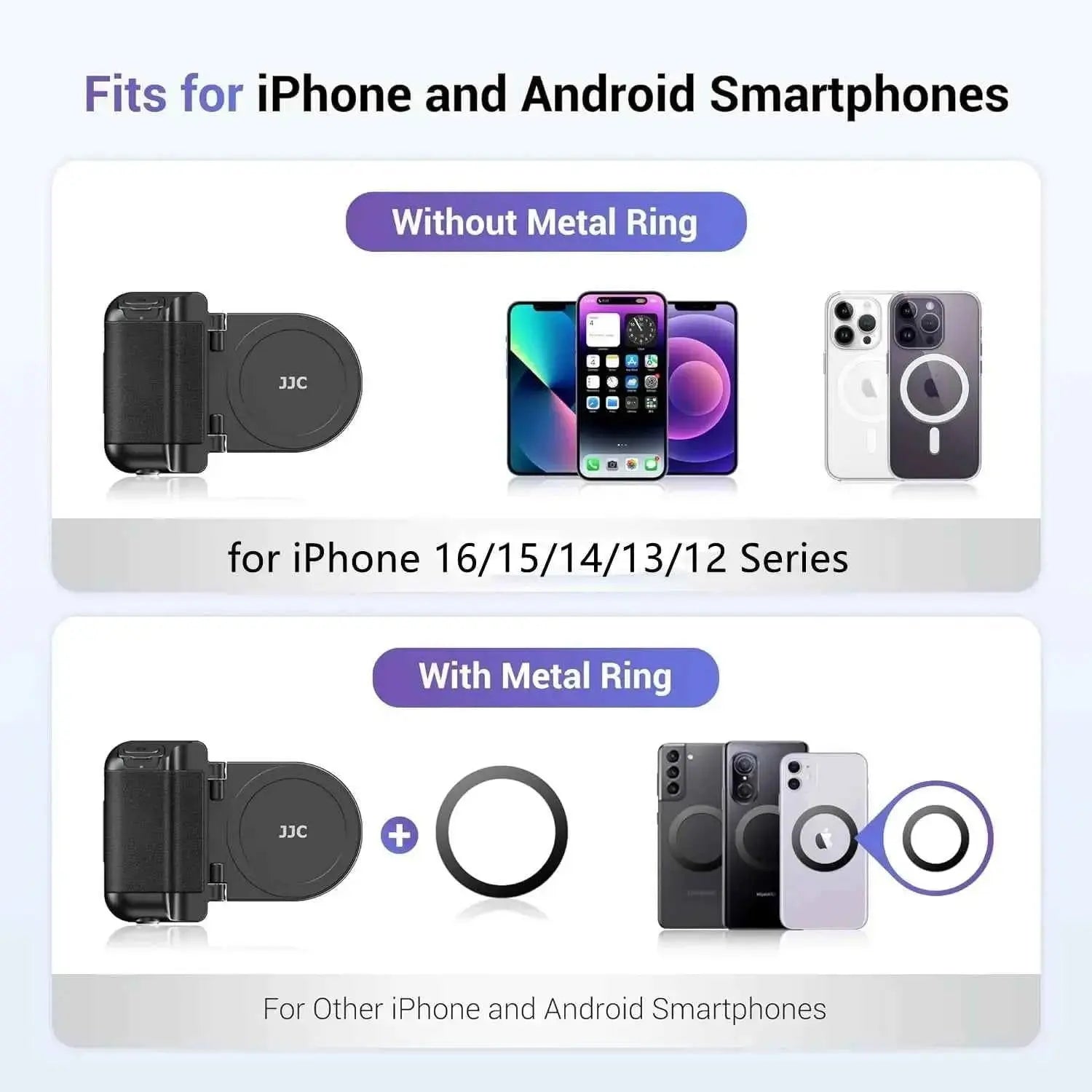 JJC Magnetic Phone Handle Grip Bluetooth Remote Control Handle with Selfie Light iphone Video Vlog Photo Shooting Acccessories