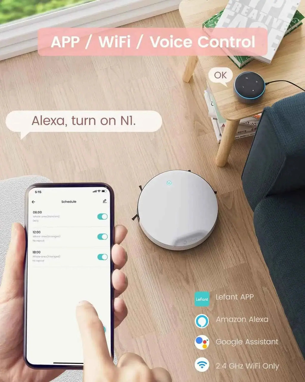 LEFANT N1 Robot Vacuum Cleaner, Suction Power 4500PA, Up to 165 Minutes of Autonomy, 4 Cleaning Modes, Ideal for Animal Hair