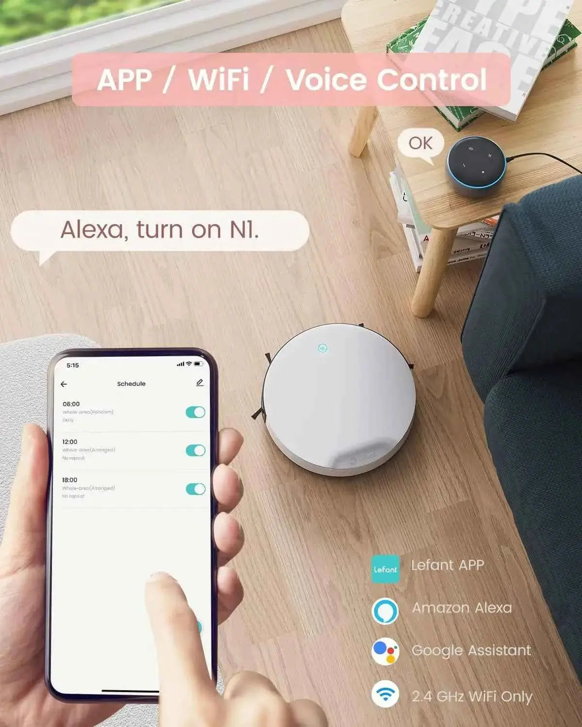 LEFANT N1 Robot Vacuum Cleaner, Suction Power 4500PA, Up to 165 Minutes of Autonomy, 4 Cleaning Modes, Ideal for Animal Hair