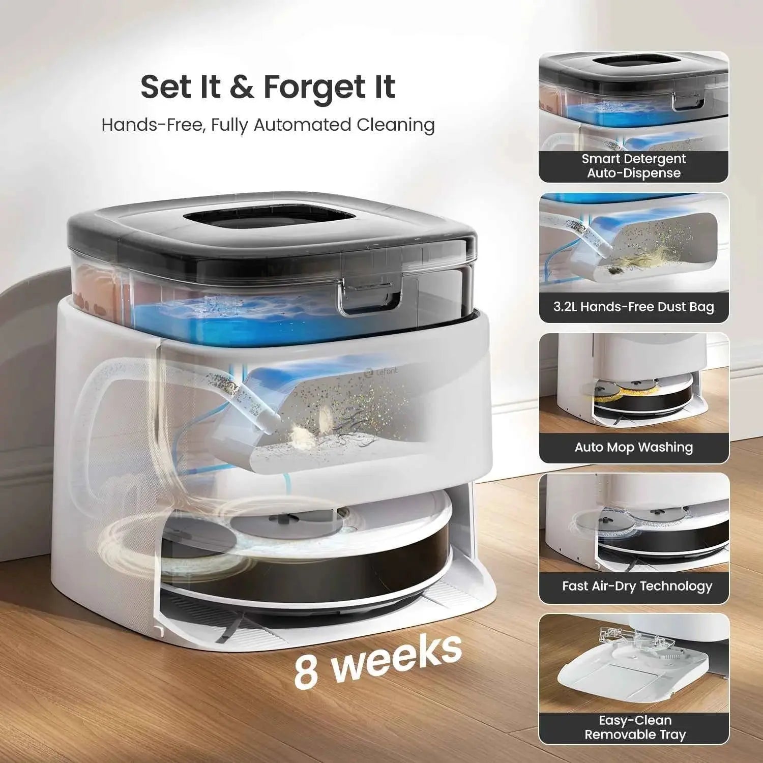 LEFANT Robot Vacuum Cleaner with Mapping, 12000Pa Suction, Emptying Station, Automatic Washing and Drying, DTOF Laser