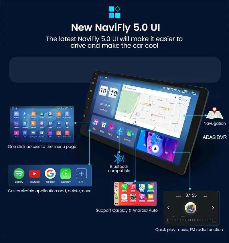 NaviFly 9 10 inch 1280*720 Car Multimedia Video Player Universal Stereo Radio GPS For Volkswagen Nissan Hyundai Kia Toyota