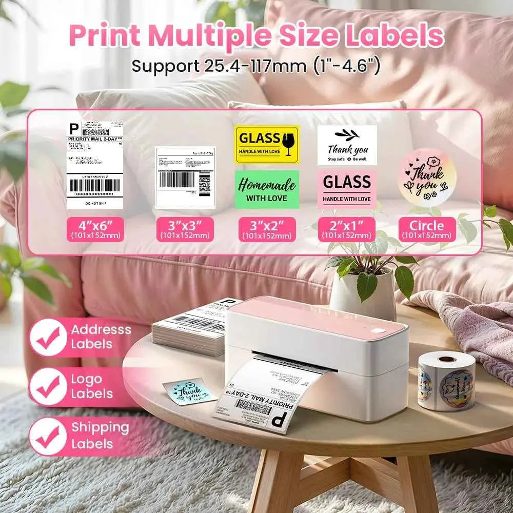 PM-241 118mm Bluetooth Thermal Label Printer Wireless Shipping Label Printer Compatible with iPhone Android Windows Widely Used