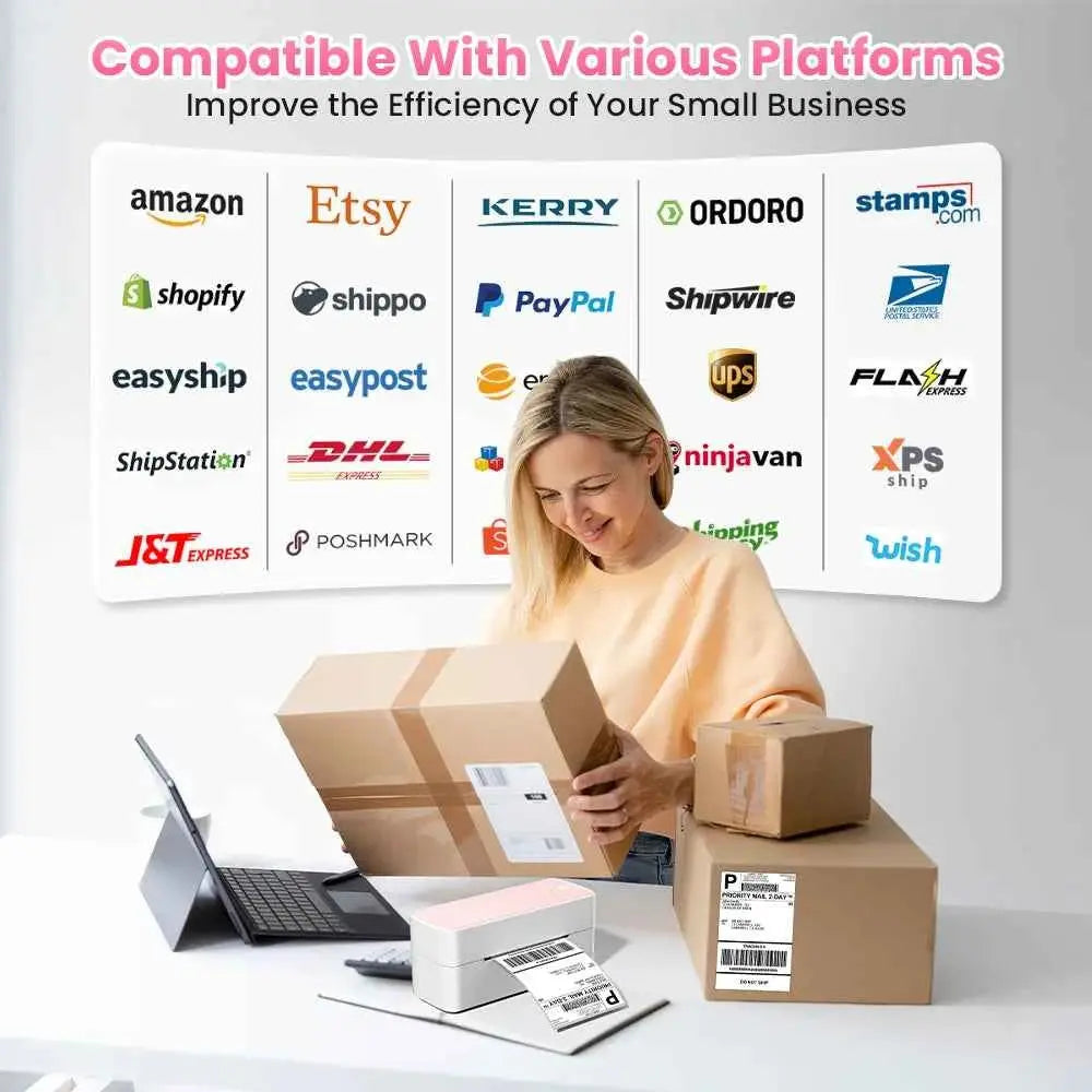 PM-241 118mm Bluetooth Thermal Label Printer Wireless Shipping Label Printer Compatible with iPhone Android Windows Widely Used