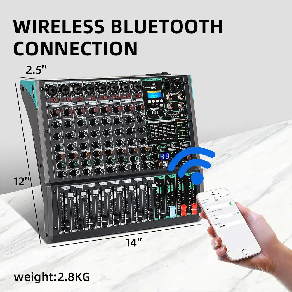 Professional Audio Mixer Depusheng PA8 8 Channel Sound Board Console DJ Mixing Desk System Interface Built-in 99 Reverb Effect - ItalyTech