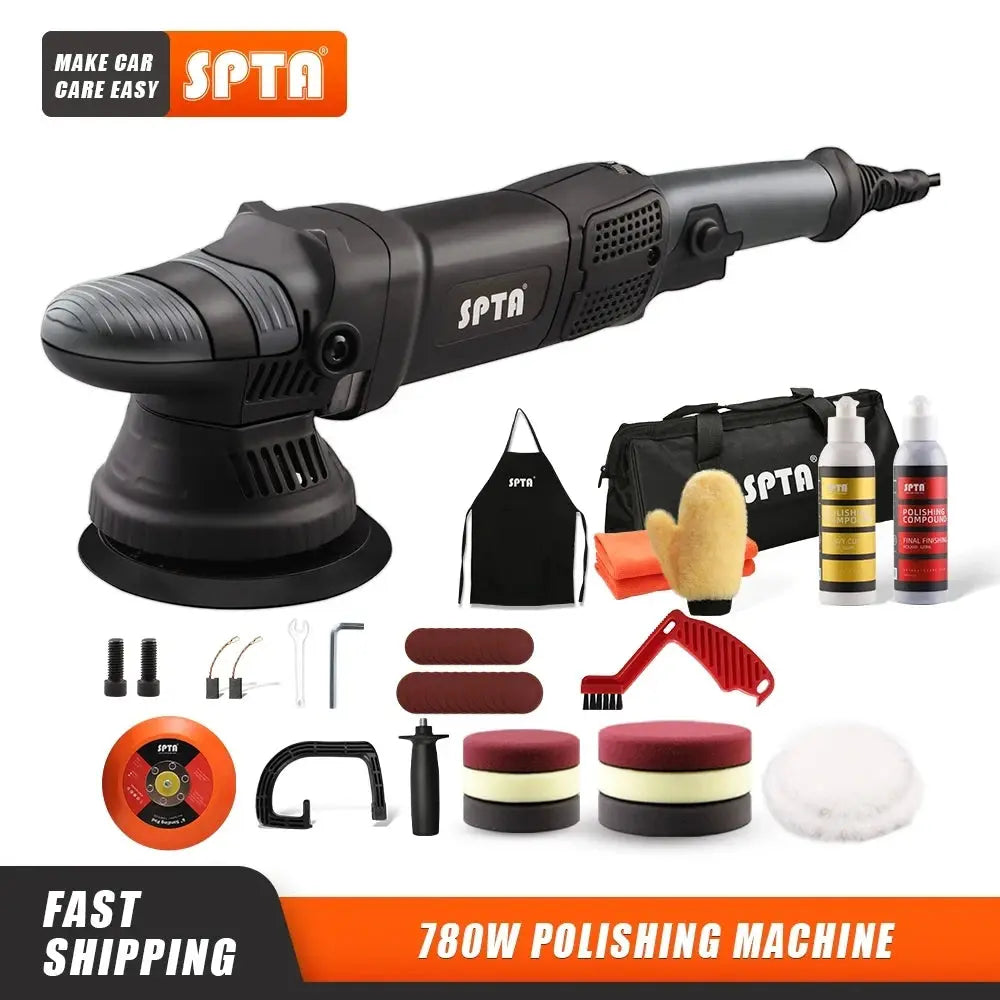 SPTA 5 Inch 780W Dual Action Car Polisher Auto Orbit 15mm Polishing Machine with Sponge Pads Accessories for Vehicle Buffing - ItalyTech