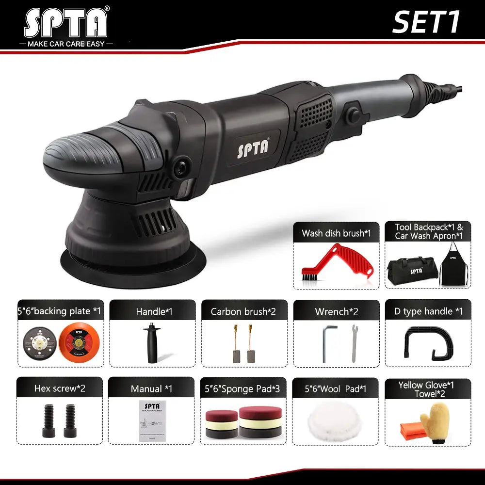 SPTA 5 Inch 780W Dual Action Car Polisher Auto Orbit 15mm Polishing Machine with Sponge Pads Accessories for Vehicle Buffing - ItalyTech