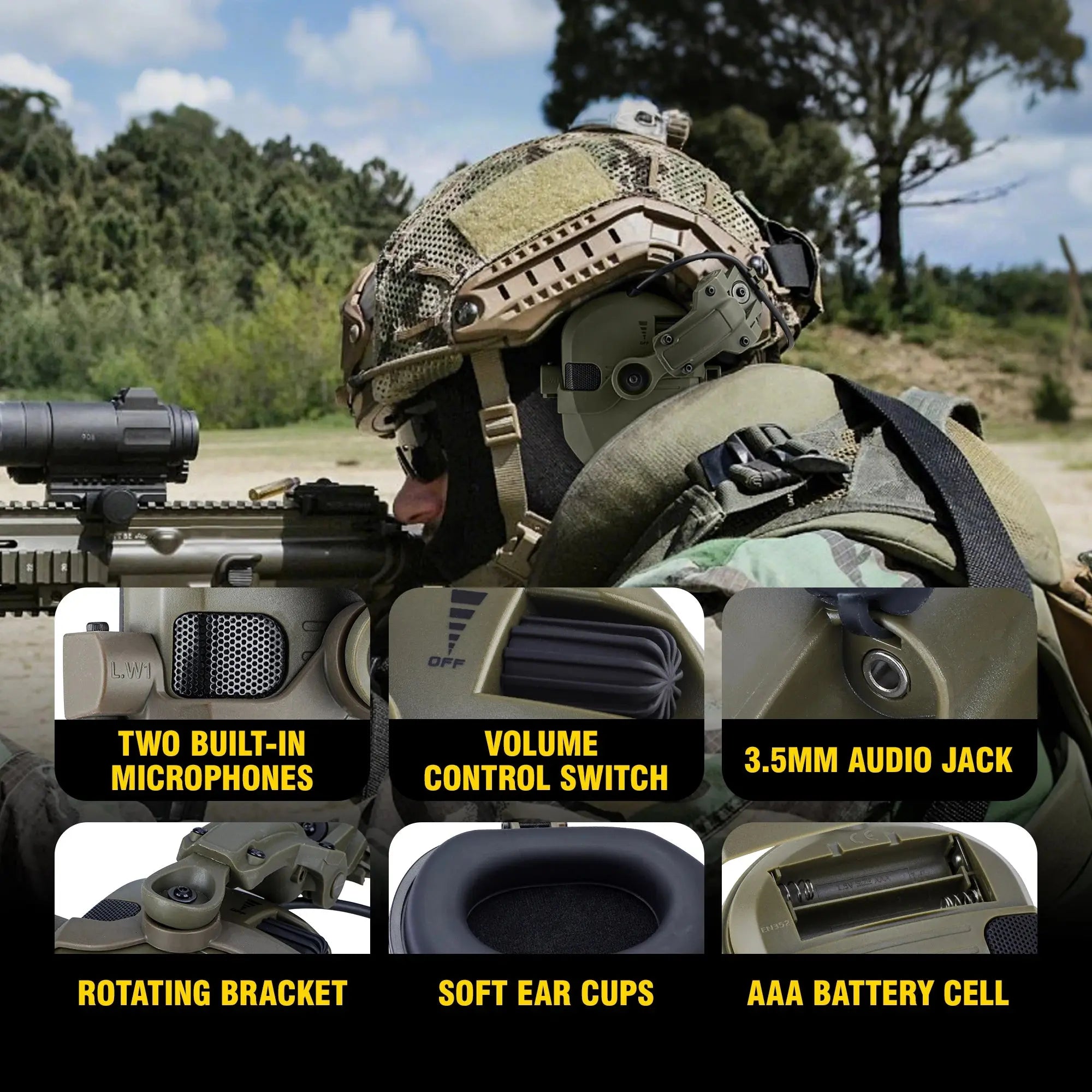 Tactical Helmet Headset Active Noise Canceling Ear Protection Shooting Hunting Hearing Defender Helmet Mounted Headphones - ItalyTech