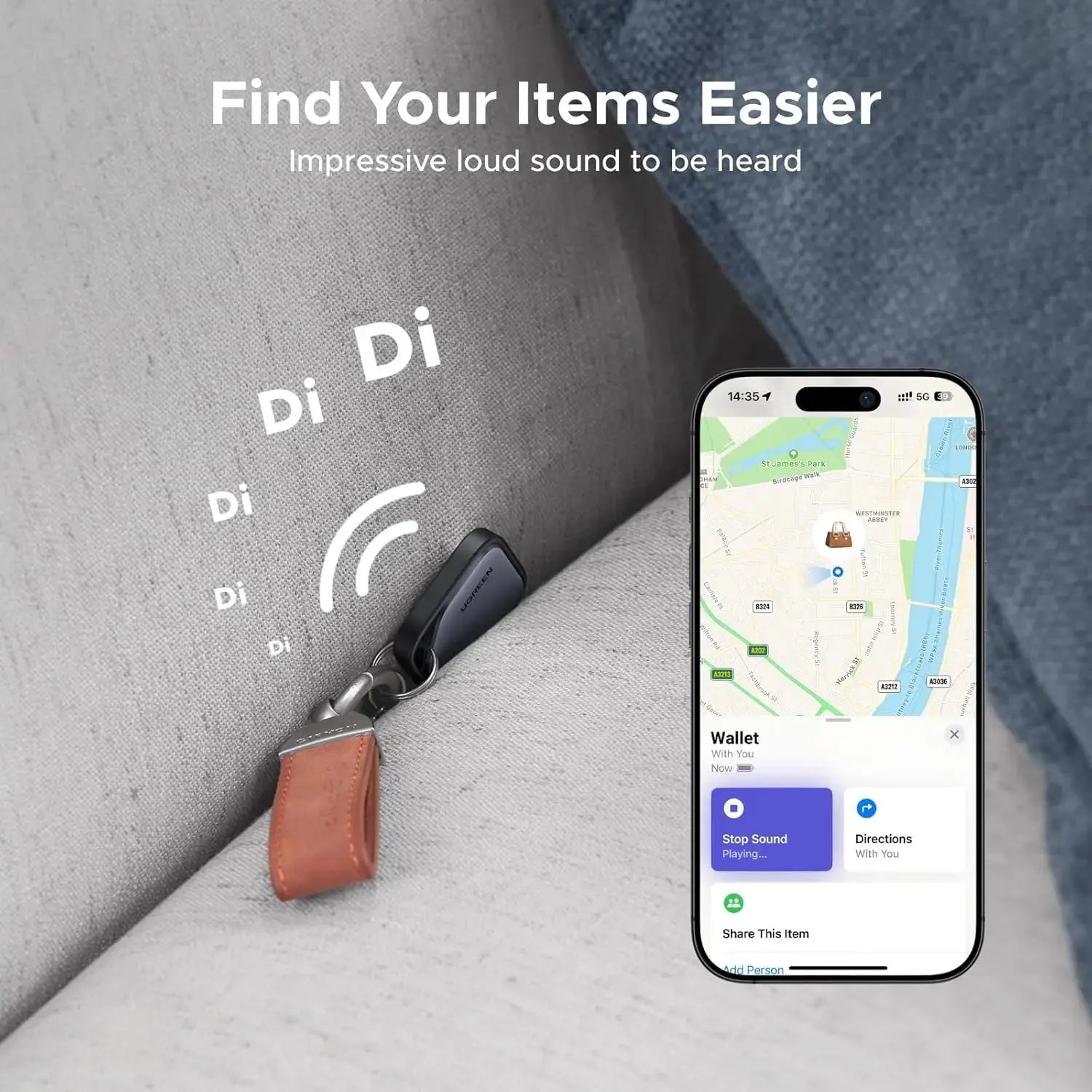 UGREEN FineTrack Smart Finder Compatible with   Find My (iOS Only) 2-Year Replaceable Battery Bluetooth Tracker Tags - ItalyTech