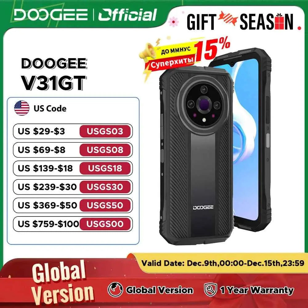 World Premiere DOOGEE V31GT Rugged Phone 6.58” FHD Dimensity 1080 Octa Core 5G Thermal Imaging 10800mAh 66W Fast Charging Phone